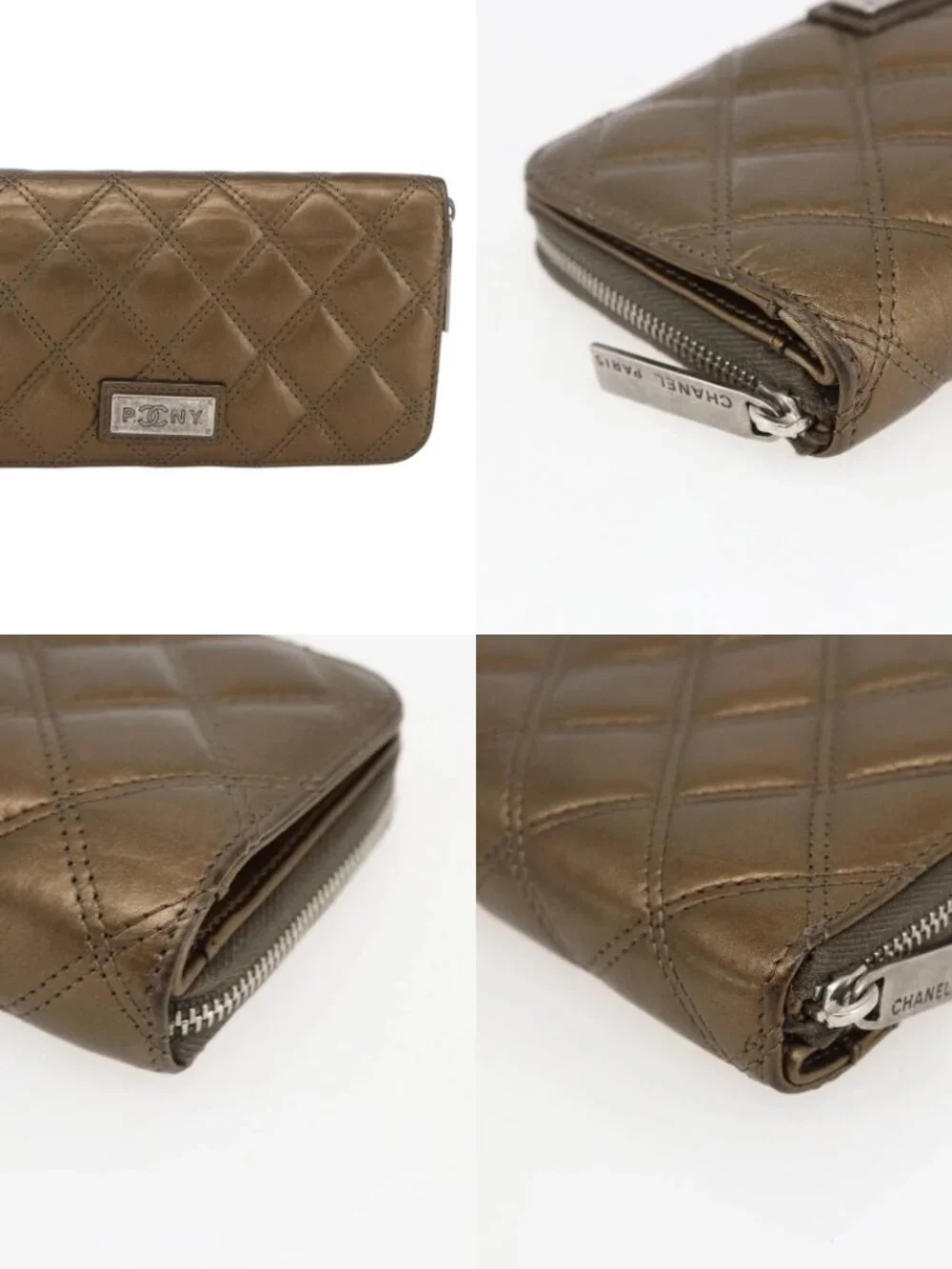 CHANEL Bicolore Long Wallet Leather Gold CC Auth LNZ276V